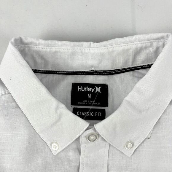 New Mens Hurley Short Sleeve Button Down White Cotton Shirt Sz M NWT OAO 2.0 - Picture 6 of 9